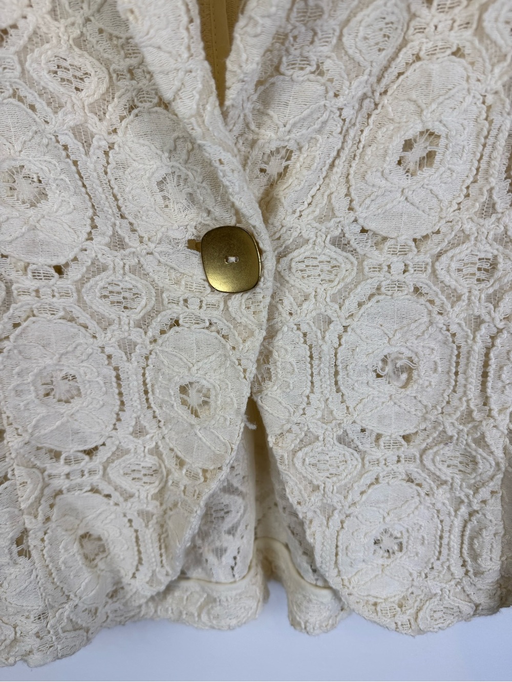 For Cynthia Ivory Floral Lace Blazer Jacket Women’s Medium Open Front Boho Cotta - Picture 9 of 15